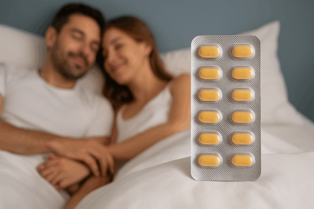 Ett par som kommer närmare varandra genom att ta Vilitra 20 mg