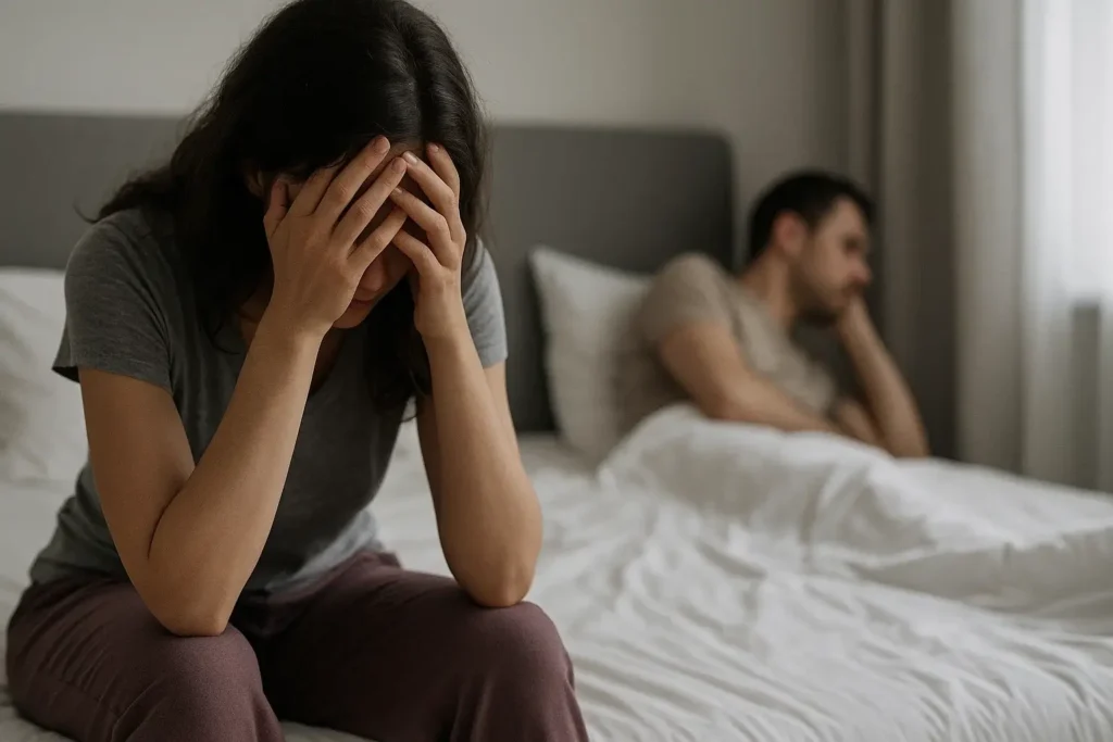 Kvinnor som sitter stressigt på grund av bristande libido