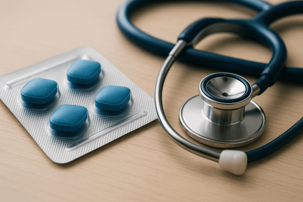 Viagra Pfizer 100 mg tabletter med stetoskop för behandling av ED.