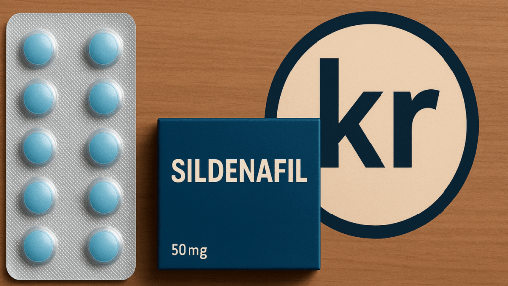 Sildenafil 50 mg tabletter med prissymbol i kronor, vilket markerar Sildenafil prisjämförelse.