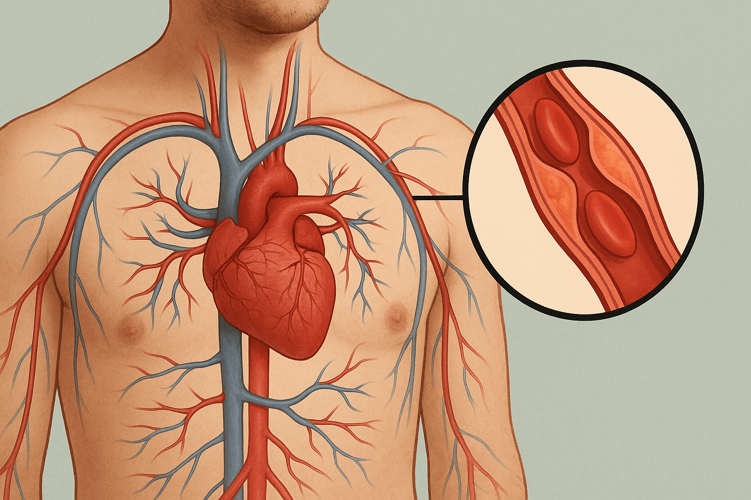 Illustration av hjärta och blodkärl som belyser cirkulationsproblem kopplade till Vidalistas biverkningar.